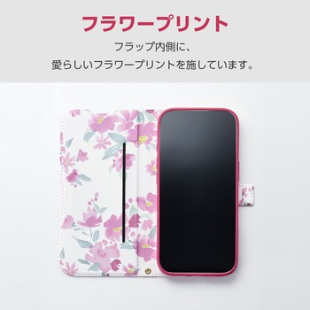 注文コード:62828258 iPhone 17 ケース レザー 手帳型 マグネット 衝撃吸収 超軽量 薄型 スタンド機能付 花柄 UltraSlim - エレコム