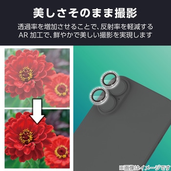 注文コード:62828468 iPhone 17 / 16 / 16 Plus レンズガラスフィルム ラインストーン 高透明 10H 指紋防止 貼り付けツール付 - エレコム