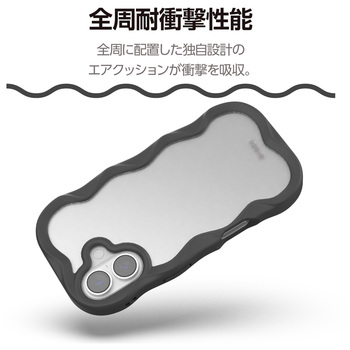 注文コード:62829186 iPhone 17 ケース ハイブリッド 衝撃吸収 磁気吸着対応メタルステッカー付 背面クリア Grippy - エレコム