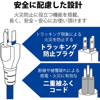 注文コード:64044409 電源タップ 延長コード 8個口 3P 2m 3P→2P変換アダプタ付 ボックス型 マグネット 雷ガード 抜け止め - エレコム