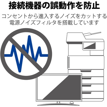 注文コード:64044409 電源タップ 延長コード 8個口 3P 2m 3P→2P変換アダプタ付 ボックス型 マグネット 雷ガード 抜け止め - エレコム