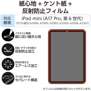 注文コード:64594979 iPad mini A17 Pro 第6世代 8.3インチ フィルム ペーパーライク ケント紙 アンチグレア 指紋防止 気泡防止 - エレコム