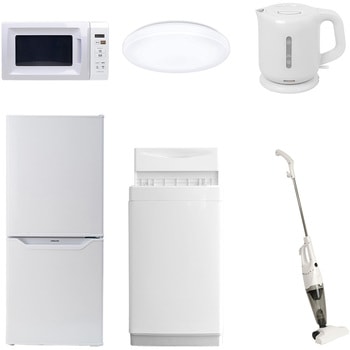 家電セット 寮 オフィス 事務所 新生活家電 6点セット (6kg洗濯機 106L冷蔵庫 電子レンジ シーリングライト 電気ケトル スティッククリーナー) YAMAZEN(山善)