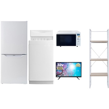 家電セット 寮 オフィス 事務所 新生活家電 5点セット (6kg洗濯機 106L冷蔵庫 オーブンレンジ 32型液晶テレビ 家電収納ラック) YAMAZEN(山善)