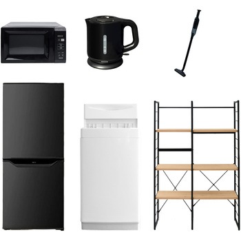 家電セット 寮 オフィス 事務所 新生活家電 6点セット (6kg洗濯機 106L冷蔵庫 電子レンジ 電気ケトル 軽量クリーナー 家電収納ラック) YAMAZEN(山善)