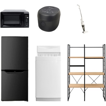 家電セット 寮 オフィス 事務所 新生活家電 6点セット (6kg洗濯機 106L冷蔵庫 電子レンジ 炊飯器 スティッククリーナー 家電収納ラック) YAMAZEN(山善)