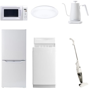 家電セット 寮 オフィス 事務所 新生活家電 6点セット (6kg洗濯機 106L冷蔵庫 電子レンジ シーリングライト 温調ケトル スティッククリーナー) YAMAZEN(山善)