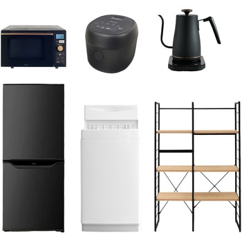 家電セット 寮 オフィス 事務所 新生活家電 6点セット (6kg洗濯機 106L冷蔵庫 オーブンレンジ 炊飯器 温調ケトル 家電収納ラック) YAMAZEN(山善)