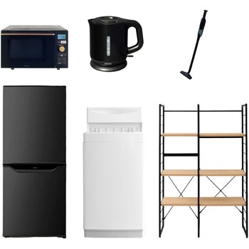 家電セット 寮 オフィス 事務所 新生活家電 6点セット (6kg洗濯機 106L冷蔵庫 オーブンレンジ 電気ケトル 軽量クリーナー 家電収納ラック) YAMAZEN(山善)