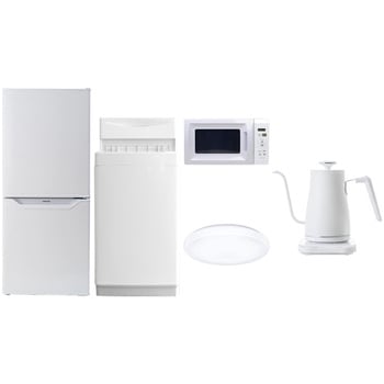 家電セット 寮 オフィス 事務所 新生活家電 5点セット (6kg洗濯機 106L冷蔵庫 電子レンジ シーリングライト 温調ケトル) YAMAZEN(山善)