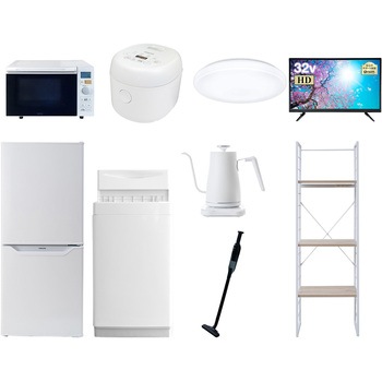家電セット 寮 オフィス 事務所 新生活家電 9点セット (6kg洗濯機 106L冷蔵庫 オーブンレンジ 炊飯器 シーリングライト 32型液晶テレビ 温調ケトル 軽量クリーナー YAMAZEN(山善)