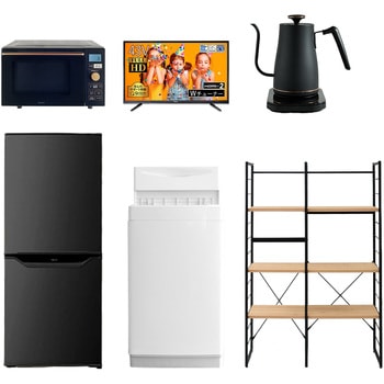 注文コード:64635018 家電セット 寮 オフィス 事務所 新生活家電 6点セット (6kg洗濯機 106L冷蔵庫 オーブンレンジ 43型液晶テレビ 温調ケトル 家電収納ラック) YAMAZEN(山善)