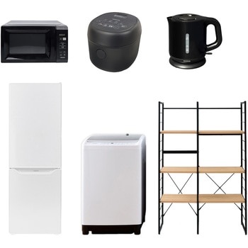 注文コード:64636269 家電セット 寮 オフィス 事務所 新生活家電 6点セット (8kg洗濯機 173L冷蔵庫 電子レンジ 炊飯器 電気ケトル 家電収納ラック) YAMAZEN(山善)