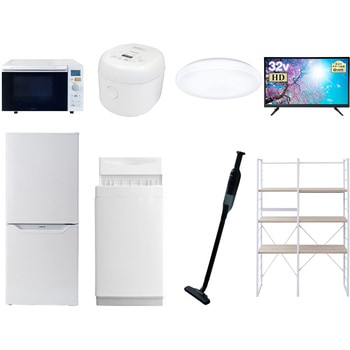 注文コード:64695166 家電セット 寮 オフィス 事務所 新生活家電 8点セット (6kg洗濯機 106L冷蔵庫 オーブンレンジ 炊飯器 シーリングライト 32型液晶テレビ 軽量クリーナー 家電収納ラック) YAMAZEN(山善)