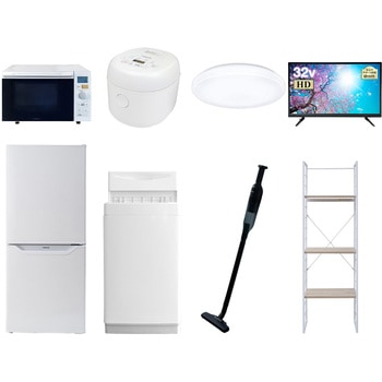 注文コード:64696469 家電セット 寮 オフィス 事務所 新生活家電 8点セット (6kg洗濯機 106L冷蔵庫 オーブンレンジ 炊飯器 シーリングライト 32型液晶テレビ 軽量クリーナー 家電収納ラック) YAMAZEN(山善)