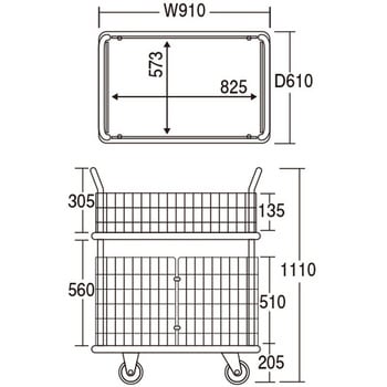 注文コード:66021168 二段式ワゴン台車・上下金網付き・フットブレーキ付き エヌケーキャリーキャスター