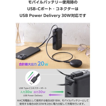 注文コード:67162640 モバイルバッテリー コンセント一体型 10000mAh PD 35W PPS対応 USB-Cケーブル内蔵 2台同時 LED残量1%表示 - エレコム