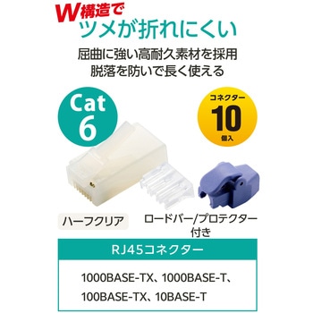 注文コード:68514315 RJ45 LANコネクタ Cat6 10個 自作用 ロードバー+プロテクター 配線ミス低減 防爪折 単線・より線 金メッキ - エレコム