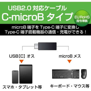 注文コード:69018933 USB変換アダプタ C-microB(メス) USB2.0 難燃性 タブレット - エレコム