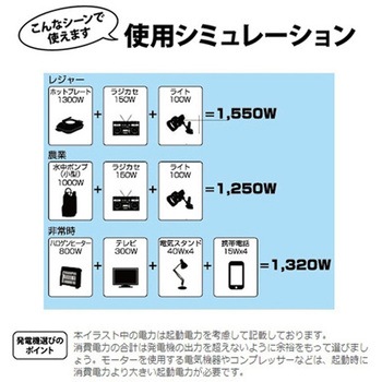注文コード:70441098 AC100V/1.6kVA(DC12V)インバーター発電機 - エスコ