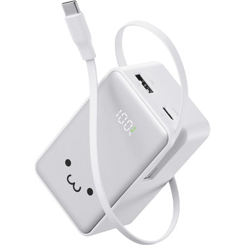 注文コード:71638948 巻取り式USB-Cケーブル一体型 モバイルバッテリー 10000mAh 45W PD/PPS対応 USB-C/USB-Aポート パススルー - エレコム