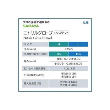 注文コード:72293387 ニトリルグローブエクステンド - SARAYA(サラヤ)