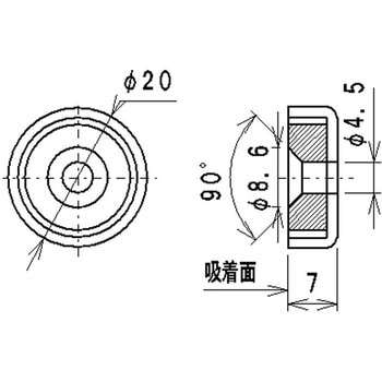 注文コード:72348098 マグネット(ネオジキャップ磁石) 丸型 皿ねじ・滑り止めゴム付 - ラクテム