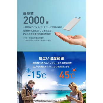 注文コード:73478216 モバイルバッテリー 10000mAh 薄型 軽量 35W PSE適合 半固体リチウム iPhone Android 対応 LED残量1%表示 - エレコム
