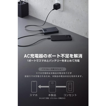 注文コード:73478216 モバイルバッテリー 10000mAh 薄型 軽量 35W PSE適合 半固体リチウム iPhone Android 対応 LED残量1%表示 - エレコム