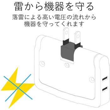注文コード:74216293 電源タップ コンセント 3個口 2P 薄型 雷ガード スイングプラグ トリプルタップ 分配タップ - エレコム