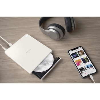 注文コード:75206934 スマートフォン用CDレコーダー ラクレコ ケーブル接続 ホワイト BUFFALO(バッファロー)