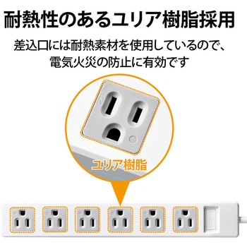 注文コード:76081747 電源タップ 延長コード 6個口 3P 5m スイングプラグ ホワイト OAタップ コンセント - エレコム
