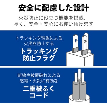 注文コード:76081914,76081905 電源タップ 延長コード 2個口 3P マグネット 固定用フック穴付 抜け止め 雷ガード LED付 工事用 RoHS OAタップ - エレコム
