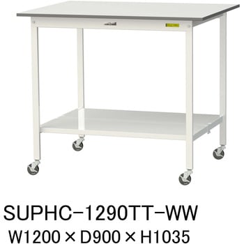 注文コード:76866564 軽量作業台/耐荷重128kg_移動式_全面棚付_ワークテーブル150シリーズ_低圧メラミン天板 山金工業