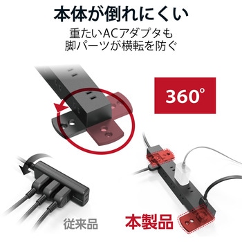 注文コード:77488819,77488803,77488794,77488785 電源タップ 延長コード 10個口 2P 吊下可 雷ガード ほこり防止シャッター コンセント ブラック - エレコム