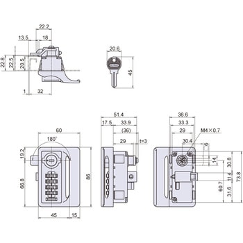 注文コード:81230181 引手付4桁式コンビネーションロック オートリセットタイプ 1.2~1.6mm扉用 - ジョー・プリンス竹下