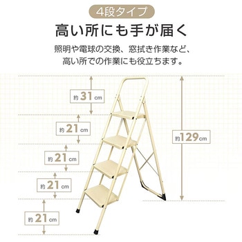 注文コード:81903739 折りたたみ踏み台4段 ホワイト - 万方商事