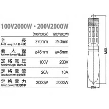 注文コード:82036249 冨士製 ハロゲンランプ 100V/200V 2KW - 冨士電球工業