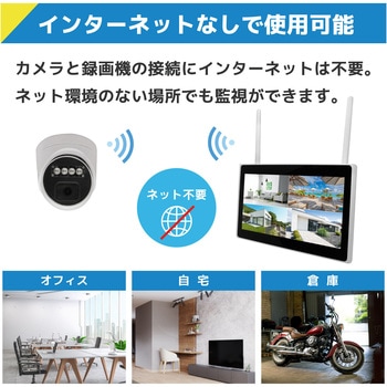 注文コード:82375767 ワイヤレス300万画素ドーム型カメラ(4台)・10インチモニター録画機一体型防犯セット 工事不要 - ブロードウォッチ