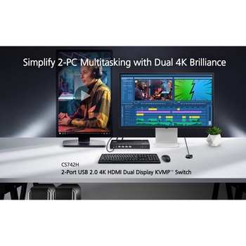 注文コード:82469531 2ポートUSB HDMIデュアルディスプレイKVMP(TM)スイッチ(4K対応、2ポートUSB 2.0ハブ搭載) - ATEN