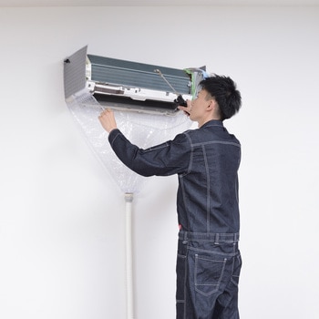 注文コード:82490795 壁掛用エアコン洗浄カバーV3 一般壁掛用 オープンカバー(メッシュ入) 脱着式排水ホース型 - エアコンカバーサービス