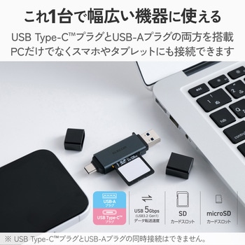 注文コード:82510971 SDカードリーダー USB3.2(Gen1) SD / microSD Express対応 USB-C & USB-A 2-in-1 高速転送 アルミ筐体 - エレコム