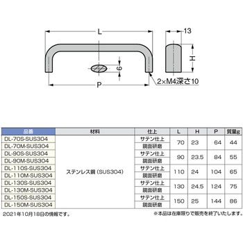 注文コード:82616707,82623436 ステンレス鋼製ハンドルDL-SUS304 - LAMP(スガツネ工業)