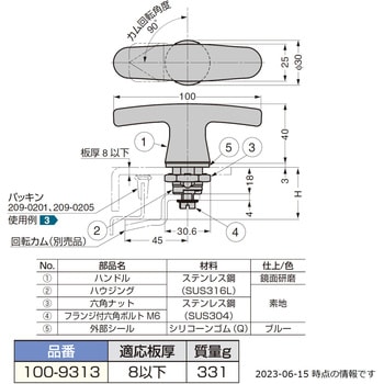 注文コード:82613530 ステンレス鋼製T型ハイジェニックハンドル100-9313 - LAMP(スガツネ工業)