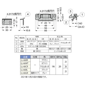 注文コード:82615840 (140047143)LL-66BLレバーラッチ - LAMP(スガツネ工業)