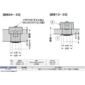 注文コード:82636429 ステンレス鋼製 プッシュつまみZL-1908 - LAMP(スガツネ工業)