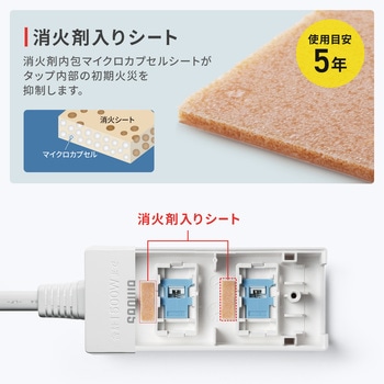 注文コード:82734316 電源タップ 火災予防機能付き 消火シート付き - サンワサプライ