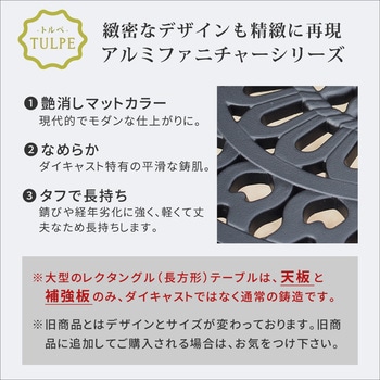 注文コード:82769395,82769438 ラウンドテーブル&アームチェア アルミ製 5点セット トルぺ - 住まいスタイル