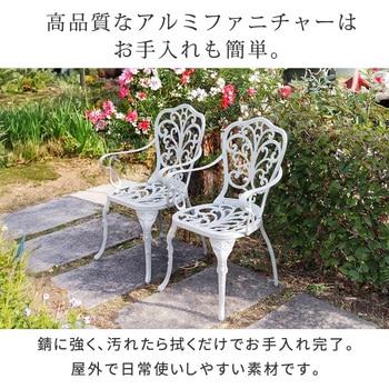 注文コード:82769395,82769438 ラウンドテーブル&アームチェア アルミ製 5点セット トルぺ - 住まいスタイル