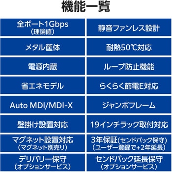 注文コード:82930131 スイッチングハブ 1Gbps アンマネージ 金属筐体 電源内蔵 静音ファンレス 省エネ(IEEE 802.3az) - エレコム